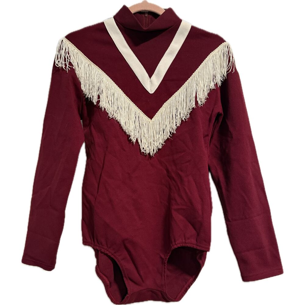[Vintage] 1960s Taffy’s Showstoppers Maroon Fringe Dance Uniform - Size S